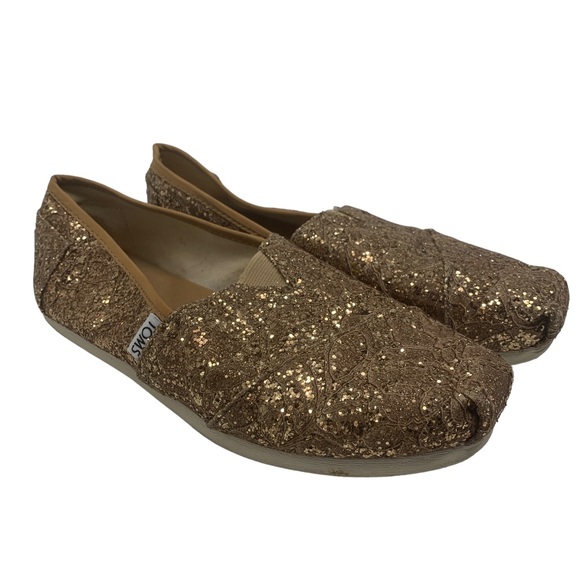 TOMS Copper Metallic Glitter Flats | Sparkle Slip-On Shoes | Size 6 - Picture 2 of 9